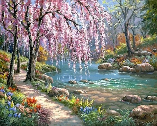 Blossom River Landscape Paint By Numbers