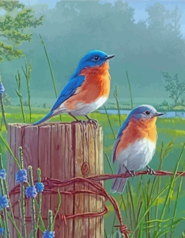 Bluebirds on Wire Animal Paint By Numbers