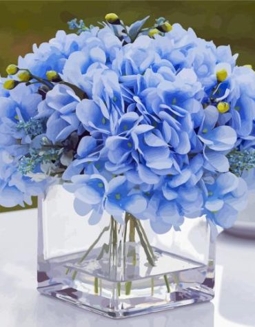 Blue Hydrangea in Glass Vase Paint By Numbers