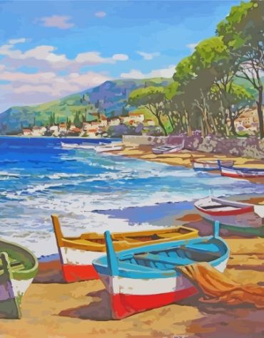 Beach and Boat Seascape Paint By Numbers