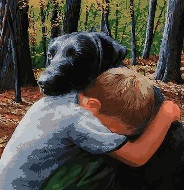 Boys and Labrador Hugging Paint By Numbers