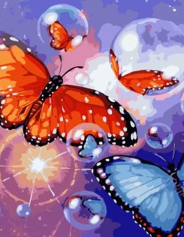 Colorful Butterfly and Bubbles Paint By Numbers