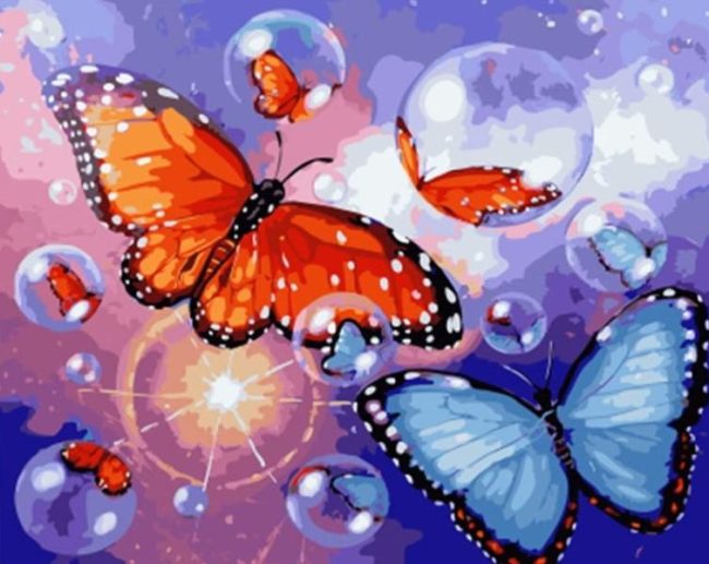 Colorful Butterfly and Bubbles Paint By Numbers