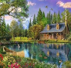 Lakefront Cabin Scenery Paint By Numbers