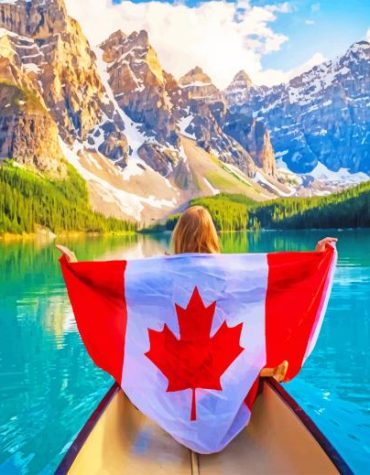 Canada Flag Landscape in Banff Paint By Numbers