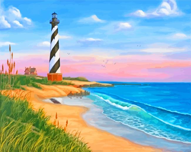 Finalizing Cape Hatteras Lighthouse paint by numbers artwork