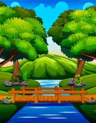 Cartoon Forest Wooden Bridge Paint By Numbers