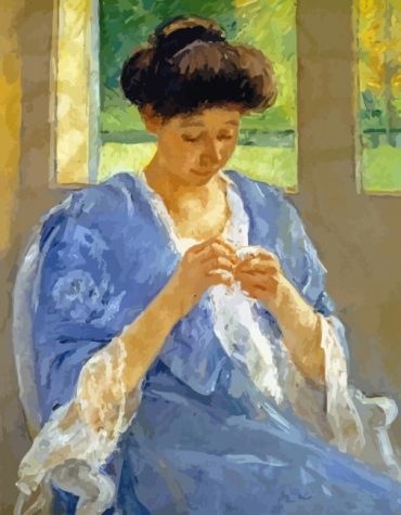 Blue Dress Sewing Lady Paint By Numbers