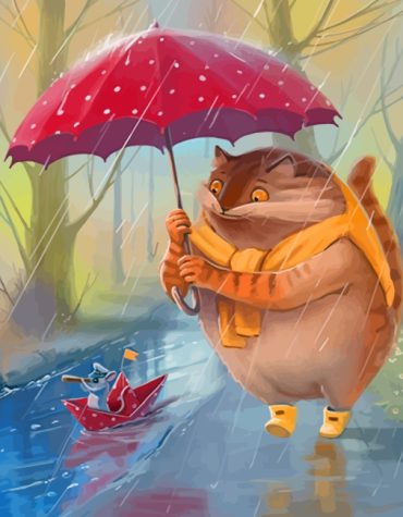 Rainy Day Cat and Mouse Paint By Numbers