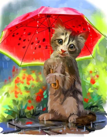 Cat and Watermelon Rainy Day Paint By Numbers