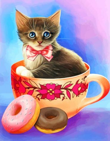 Cat in Coffee Cup Paint By Numbers