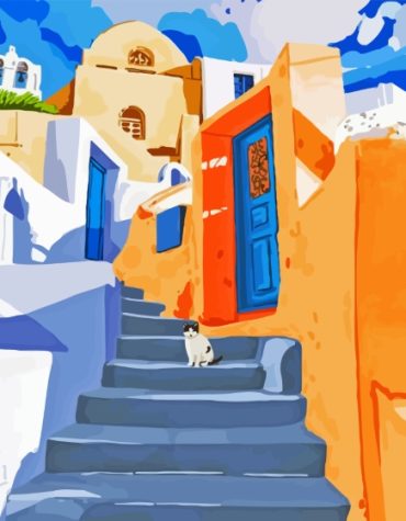 Colorful Cats in Greece Paint By Numbers