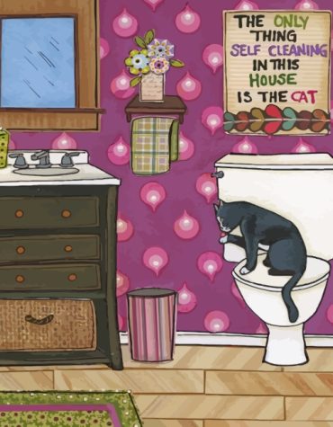 Cat in Bathroom Fun Paint By Numbers