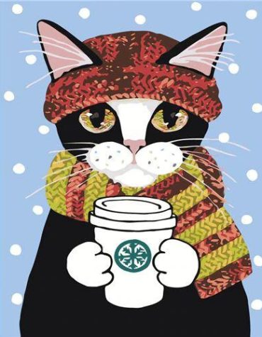 Cat Winter Coffee Paint By Numbers