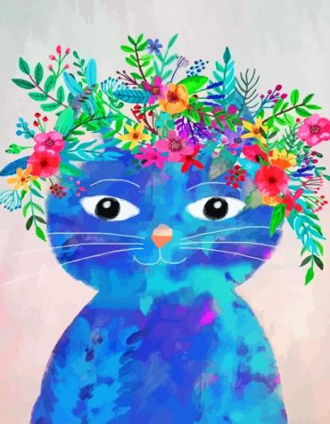 Blue Cats and Flowers Paint By Numbers