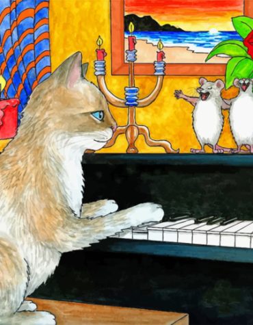 Cat and Mouse at the Piano Paint By Numbers