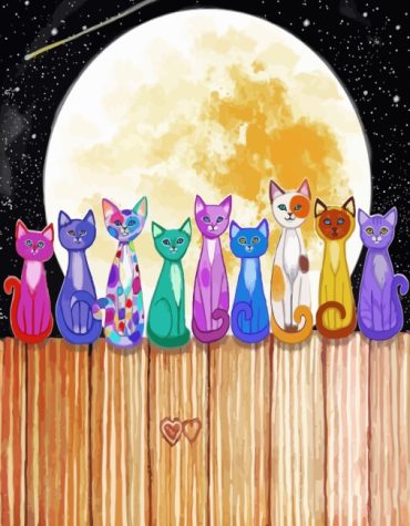 Blue Cats Under Full Moon Paint By Numbers