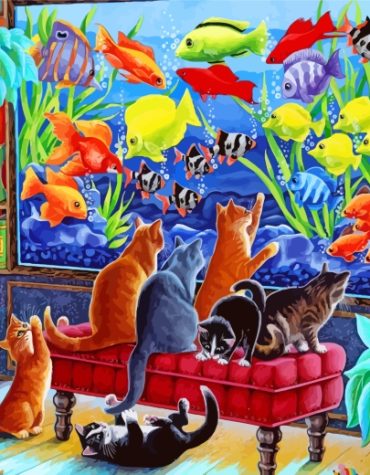 Colorful Cats and Fish Paint By Numbers