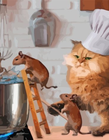 Chef Cat and Playful Mice Paint By Numbers