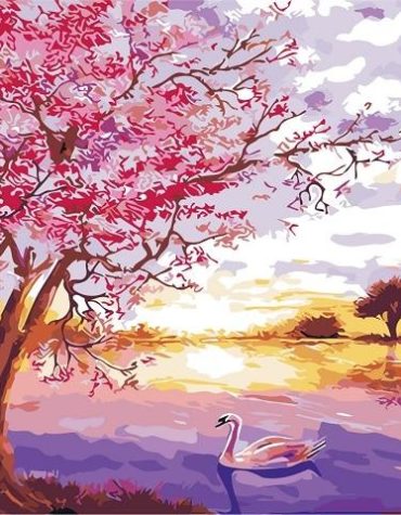 Cherry Blossom Landscape Paint By Numbers