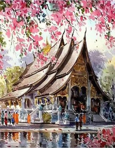 Cherry Blossom Landscape Paint By Numbers