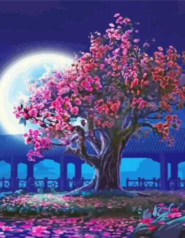 Moonlit Cherry Blossom Paint By Numbers