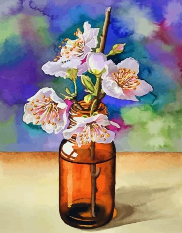 Cherry Blossoms in Glass Bottles Paint By Numbers