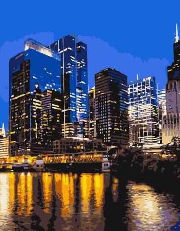 Chicago City Skyline at Night Paint By Numbers
