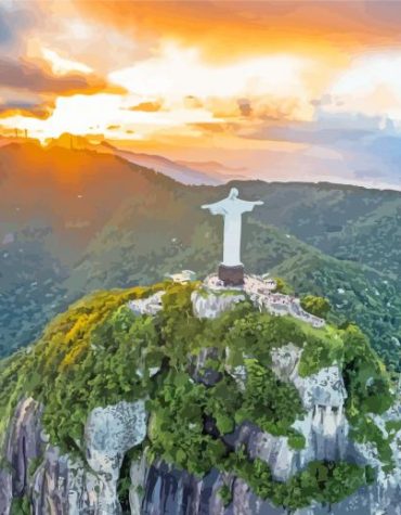 Sunset Over Christ The Redeemer Paint By Numbers