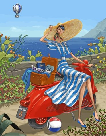 Elegant Woman with Vespa Paint By Numbers