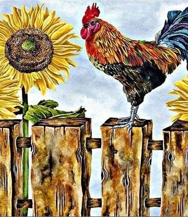 Cock and Sunflowers Paint By Numbers