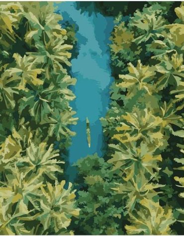 Coconut Trees with Boats Paint By Numbers