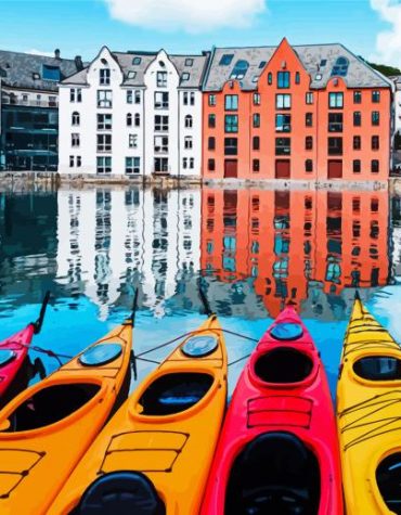 Colorful Alesund Boats Paint By Numbers