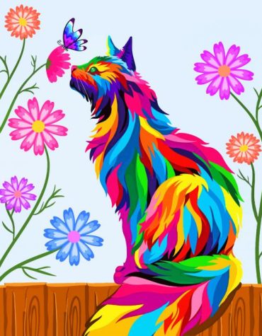 Colorful Kitten with Butterflies Paint By Numbers