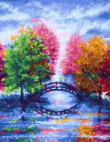 Colorful Bridge and Trees Paint By Numbers