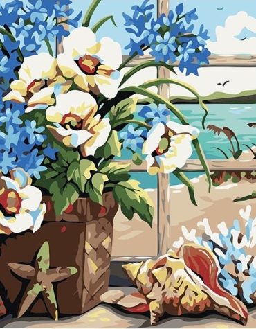 Conch and Flowers Paint By Numbers