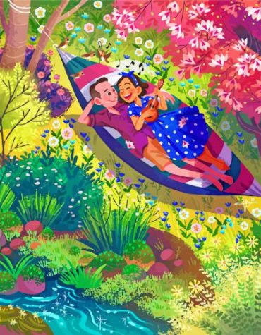 Romantic Couple Relaxing in Hammock Paint By Numbers