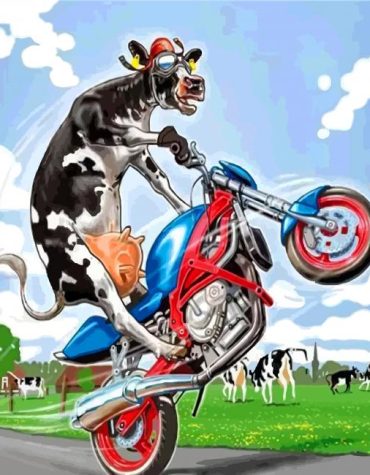 Cow on Blue Motorcycle Paint By Numbers
