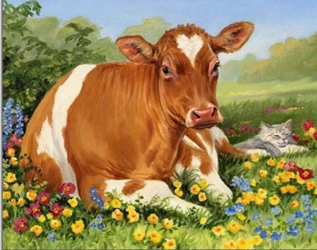 Calf and Cat Wonders Paint By Numbers