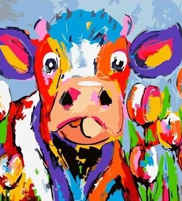 Colorful Cow Flowers Paint By Numbers