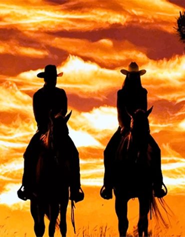 Cowboy and Cowgirl Sunset Silhouette Paint By Numbers