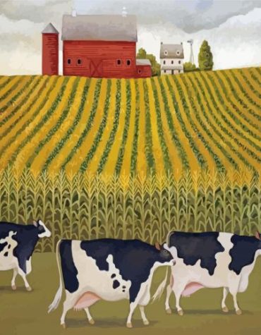 Cornfield Cows Scenic Paint By Numbers