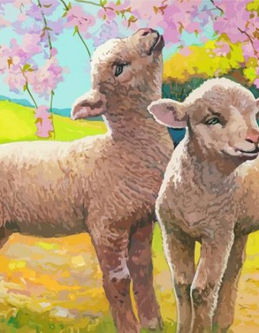 Cute Lambs and Blossoms Paint By Numbers