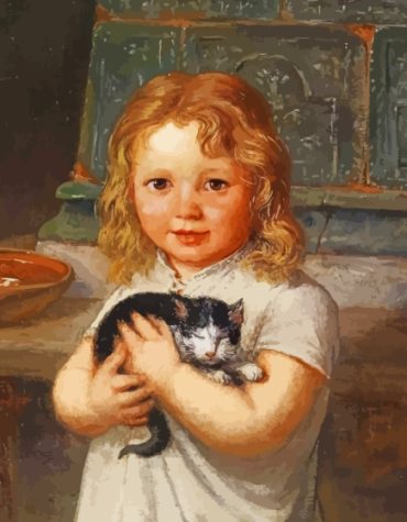 Cute Children and Kitten Animals Paint By Numbers