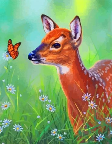 Deer and Butterfly Scene Paint By Numbers