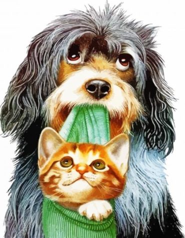 Dog Holding Cat Portrait Paint By Numbers