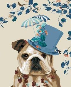 Stylish Dog with Blue Hat Paint By Numbers