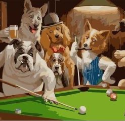 Dogs Playing Billiards Paint By Numbers