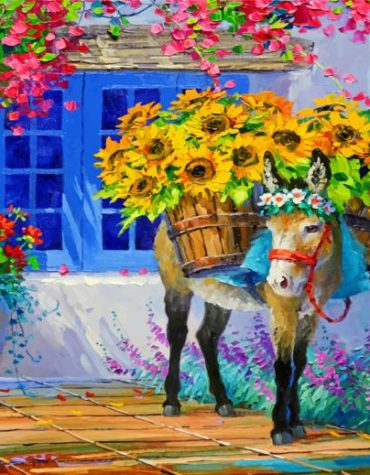 Donkey and Sunflowers Art Paint By Numbers