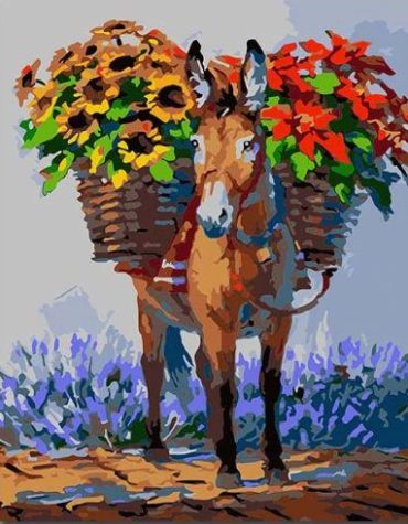 Donkey with Blooming Flowers Paint By Numbers